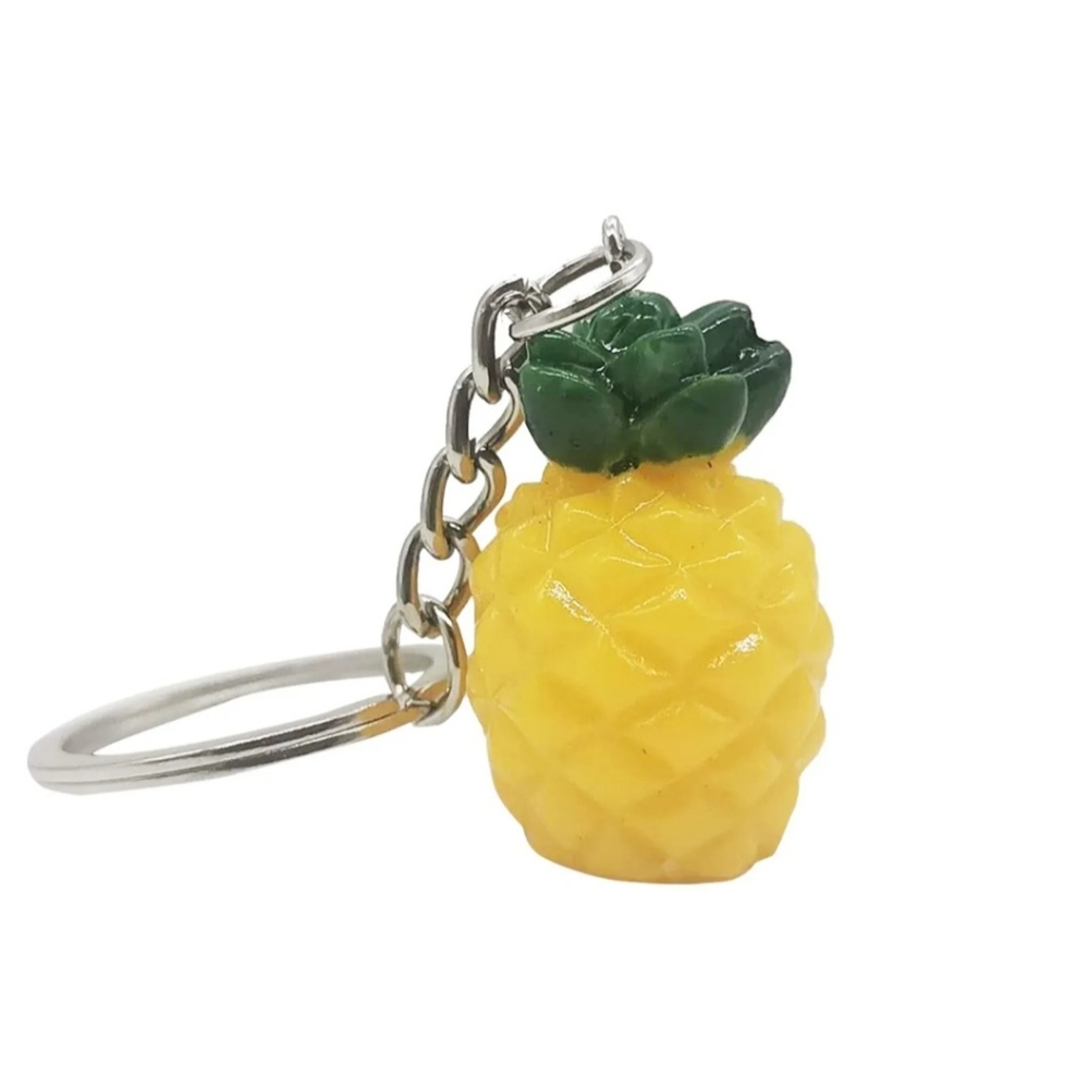 2 Pineapple Keychain Yellow Tropical Fruit Bag Keychains Bundle Lot Set